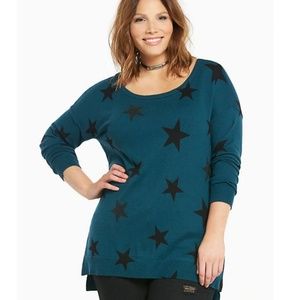 Torrid Teal Star Scoop Neck Sweater